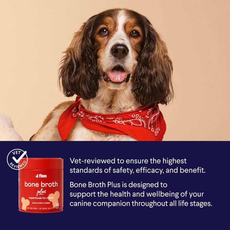 FINN Bone Broth plus for Dogs | Joint & Mobility Topper Packed with Collagen & Amino Acids | Only 6 Ingredients | Powdered Meal Topper for Dogs