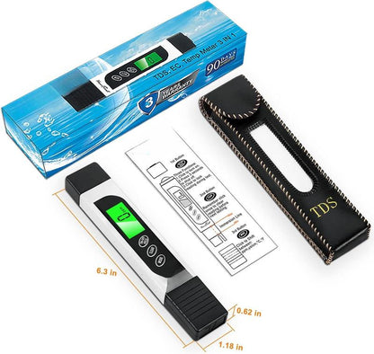 Water Quality Tester, Accurate and Reliable, TDS Meter, EC Meter & Temperature Meter 3 in 1, 0-9990Ppm, Ideal Water Test Meter for Drinking Water, Aquariums, Etc.
