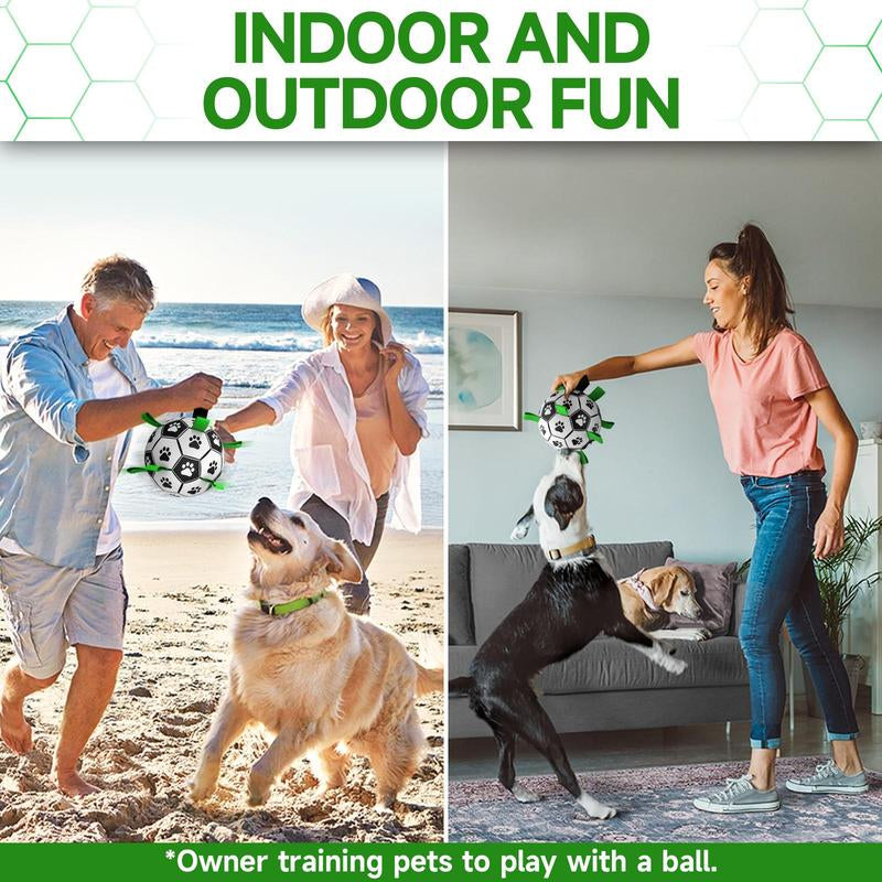 Gift for Pets, Paw Pattern Football Pet Toy Summer Gift, Indoor & Outdoor Pet Play Supply with Nylon Strap & Hand Pump, Creative Dog Chewing Ball Toy for Teeth Cleaning, Durable Pet Tools Products