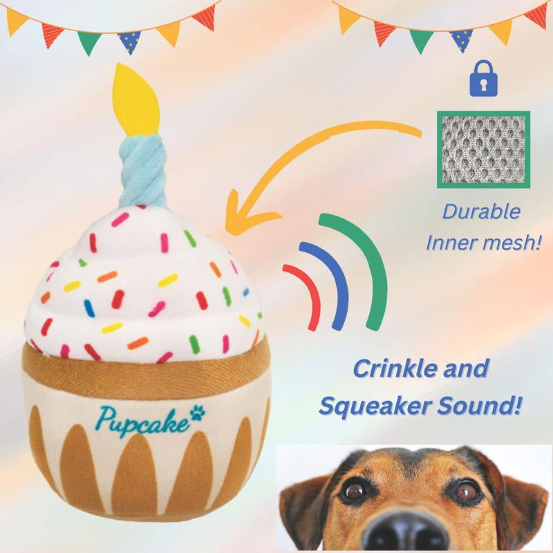 Nestpark Dog Birthday Toy - Pup Cake Puppy Cupcake Plush Squeak and Crinkle Gift