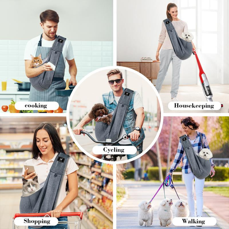Dog & Cat Sling for Small and Medium Pets up to 15 Lbs with Comfortable Adjustable Padded Shoulder Breathable Carrier Pet Portable Travel Bag