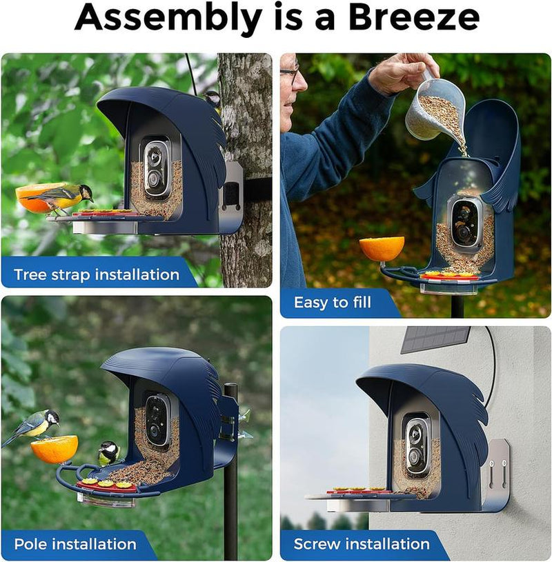 Perchme Bird Feeder with Camera Solar Powered,1080P Bird House Camera with AI Identify, Smart Bird Feeder Camera for Outdoors, Ideal Gift with Nectar Auto Capture