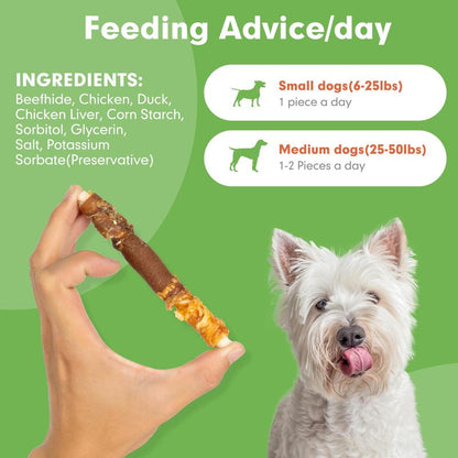 MON2SUN Triple Flavor Rawhide Dog Treats, 5 Inch Chicken Liver Duck and Chicken Wrapped Rawhide Snacks -Healthy and Delicious Treats