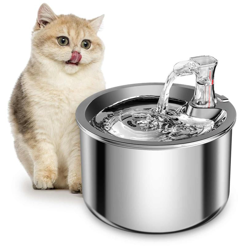 Cat Water Fountain, Stainless Steel inside Ultra-Quiet Pump, 2L/67Oz Automatic Dog Dispenser Water Bowl, Multiple Pets Water Fountain