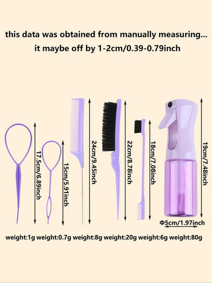 Hair Styling Comb Set, Haircare Tool Set, Including Hair Comb, Spray Bottle, Eyebrow Brush, Rat Tail Comb, Professional Durable Hair Salon Tools for Back to School, Fall Outfits, Fall Freshness Fall