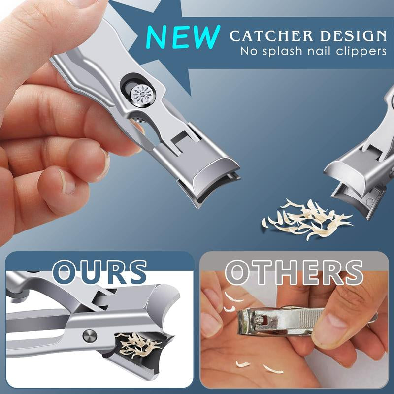 2025 Upgrade Nail Clippers , Large Wide Jaw Opening Toe Nail Clippers, Heavy Duty Stainless Steel No Splash Fingernail Clipper Cutters Long Handle with Catcher Nail Clipper Large Opening Nail Art Manicure Nail Care Set Professional Nail Trimmer Toe Nail