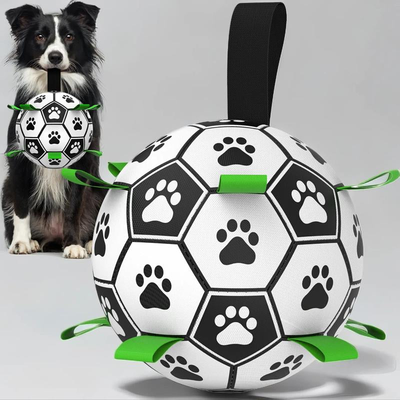 Gift for Pets, Paw Pattern Football Pet Toy Summer Gift, Indoor & Outdoor Pet Play Supply with Nylon Strap & Hand Pump, Creative Dog Chewing Ball Toy for Teeth Cleaning, Durable Pet Tools Products