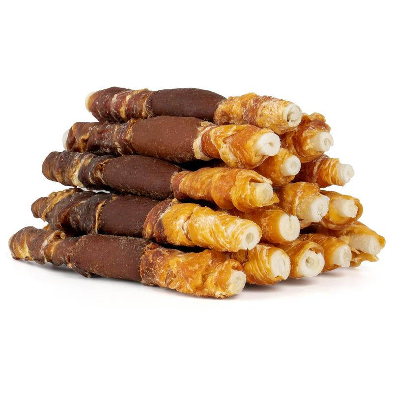 MON2SUN Triple Flavor Rawhide Dog Treats, 5 Inch Chicken Liver Duck and Chicken Wrapped Rawhide Snacks -Healthy and Delicious Treats