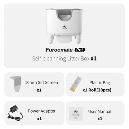 Furoomate Open-Top Self-Cleaning Cat Litter Box , PCT010-STEP--2 Packages (1 Box,1 Stepper),Odor-Free, Quiet Operation, Easy to Install & Maintain, Low Maintenance, Saves Time & Effort, Fast Cat Adaptation,Includes Trash Bags