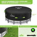 UIRWAY round Pool Cover with Reflective Strips, Swimming Pool Cover for above Ground Pools, Solar Cover Including Rope Tie and Luminous Ground Nails, PU Tarp Snug Fit for UV Protected