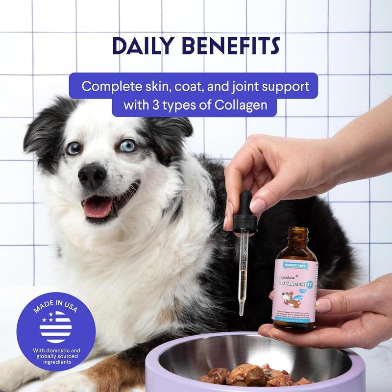 Wonder Paws Collagen 3X for Dogs - Skin & Coat Support with Hyaluronic Acid for Hip & Joint Mobility - Liquid Supplement for Dogs