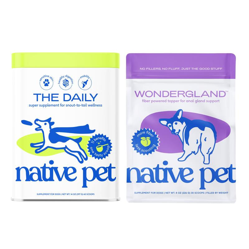 The Daily + Wondergland | 11-In-1 Whole Body Health + Triple Fiber Blend for Gland & Digestive Support | Clean, Vet-Backed, Easy-To-Use Toppers | Daily + Anal Gland Supplement Including Dog Gut Health Probiotics for Anal Gland Support