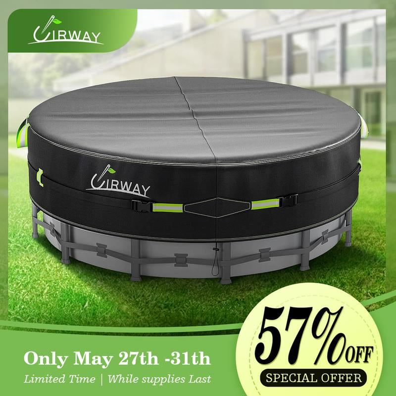 UIRWAY round Pool Cover with Reflective Strips, Swimming Pool Cover for above Ground Pools, Solar Cover Including Rope Tie and Luminous Ground Nails, PU Tarp Snug Fit for UV Protected