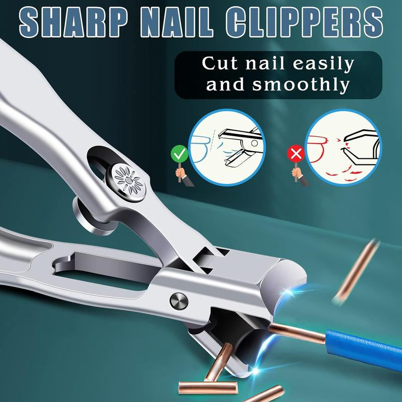 2025 Upgrade Nail Clippers , Large Wide Jaw Opening Toe Nail Clippers, Heavy Duty Stainless Steel No Splash Fingernail Clipper Cutters Long Handle with Catcher Nail Clipper Large Opening Nail Art Manicure Nail Care Set Professional Nail Trimmer Toe Nail