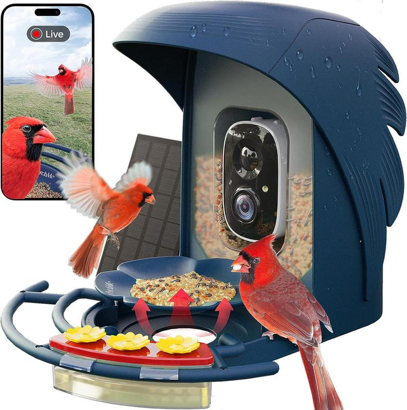 Perchme Bird Feeder with Camera Solar Powered,1080P Bird House Camera with AI Identify, Smart Bird Feeder Camera for Outdoors, Ideal Gift with Nectar Auto Capture