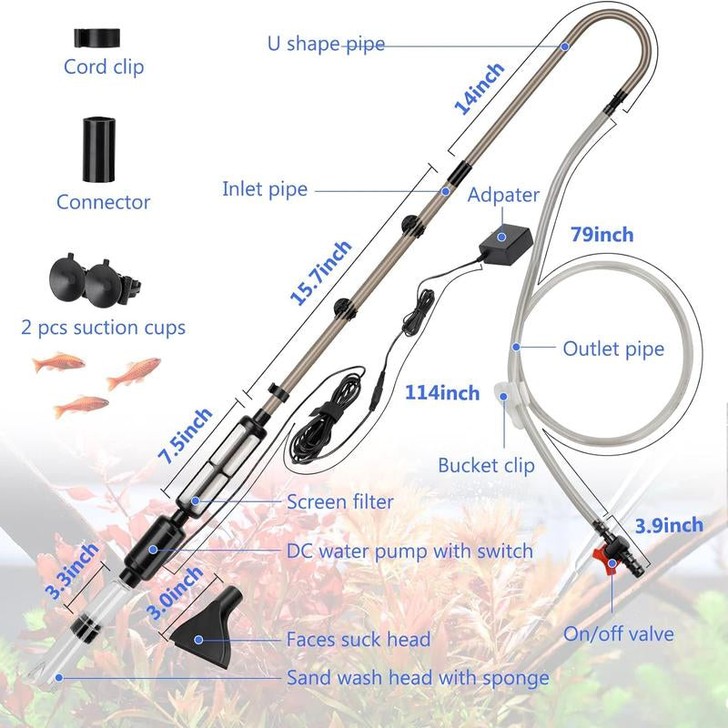 Hygger Electric Fish Tank Gravel Cleaner Kit,Removable Water Changer,Sand Washer Filter Changer,Automatic Change Water,Aquarium Cleaning Tool Set,Remove Dirt, Wash Sand,Circulation for Large Tank