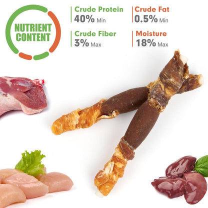 MON2SUN Triple Flavor Rawhide Dog Treats, 5 Inch Chicken Liver Duck and Chicken Wrapped Rawhide Snacks -Healthy and Delicious Treats