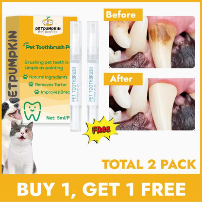 【Buy One, Get One Free】Toothbrush Pen 2 Pack,Cat/Dog Tooth Whitening & Cleaning,Natural Plant Substance-Pet Teeth Repairing Kit,Dogs Cats Natural Plants Tartar Remover Tool