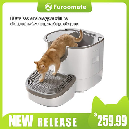 Furoomate Open-Top Self-Cleaning Cat Litter Box , PCT010-STEP--2 Packages (1 Box,1 Stepper),Odor-Free, Quiet Operation, Easy to Install & Maintain, Low Maintenance, Saves Time & Effort, Fast Cat Adaptation,Includes Trash Bags