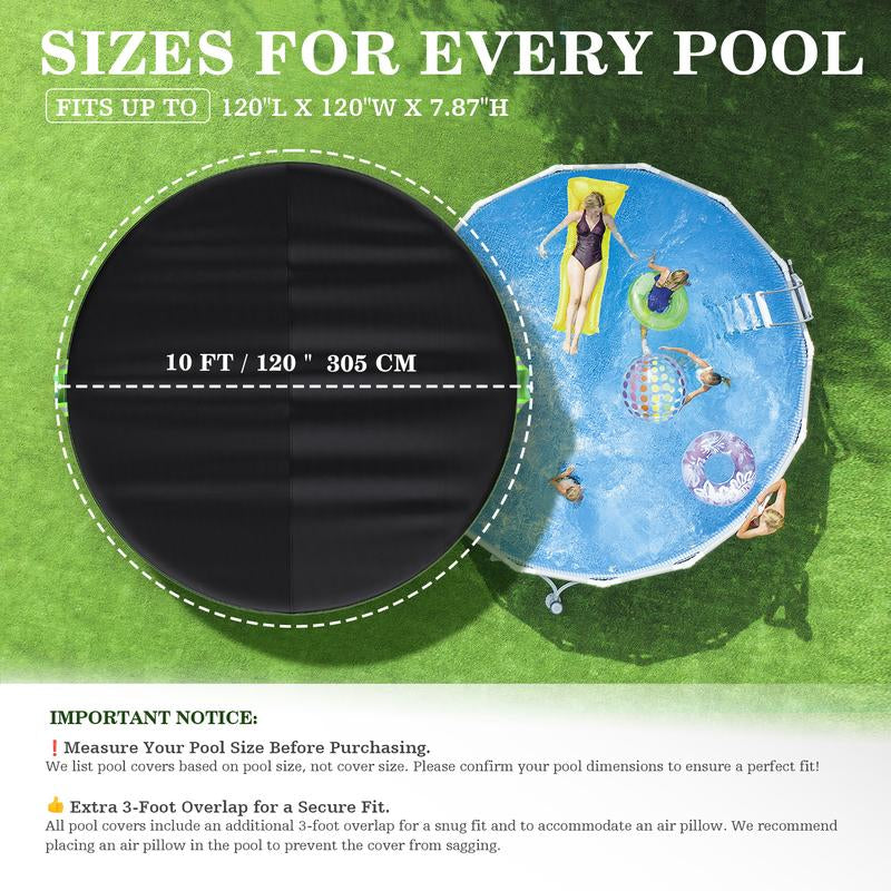 UIRWAY round Pool Cover with Reflective Strips, Swimming Pool Cover for above Ground Pools, Solar Cover Including Rope Tie and Luminous Ground Nails, PU Tarp Snug Fit for UV Protected