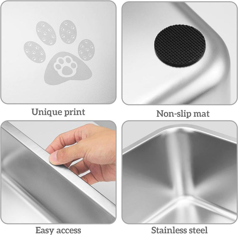PTLOM Stainless Steel Cat Litter Box High Side, No Lid Large Space, Suitable for Big Cats, Rabbits, Splash-Proof Non-Stick Cat Pet Supplies Paws
