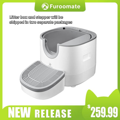 Furoomate Open-Top Self-Cleaning Cat Litter Box , PCT010-STEP--2 Packages (1 Box,1 Stepper),Odor-Free, Quiet Operation, Easy to Install & Maintain, Low Maintenance, Saves Time & Effort, Fast Cat Adaptation,Includes Trash Bags