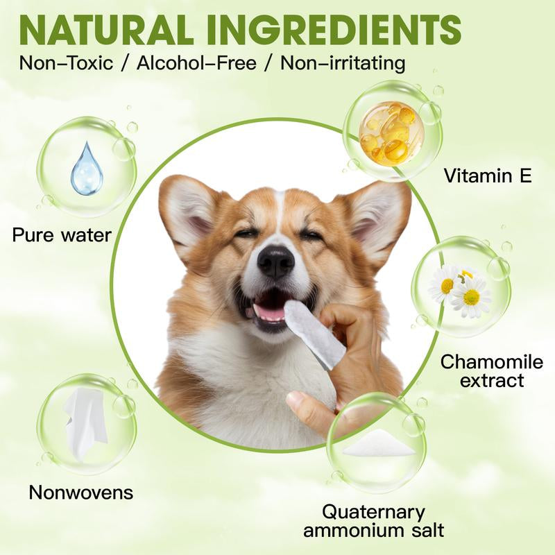 Geoorood Disposable Pet Tooth Cleaning Finger Gloves, Dental Cleaning Finger Toothbrush for Cats & Dogs,Tear Stain Cleaning Wipes, Bad Breath Wet Wipes, Tartar Removal Oral Care Grooming Tools.#1