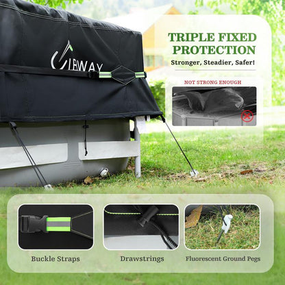 UIRWAY round Pool Cover with Reflective Strips, Swimming Pool Cover for above Ground Pools, Solar Cover Including Rope Tie and Luminous Ground Nails, PU Tarp Snug Fit for UV Protected